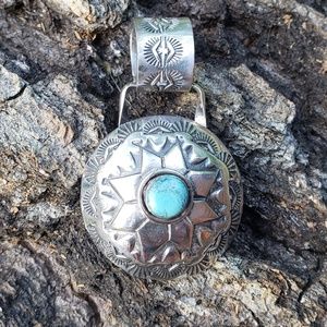 Turquoise Fine Sterling Handmade Concho Pendant